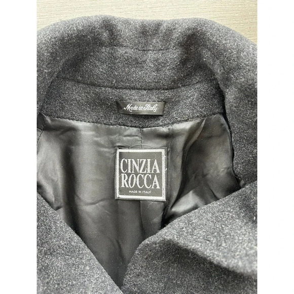 Vintage Cinzia Rocca 100% Wool Collared Black Pea Coat 4 - Picture 3 of 10